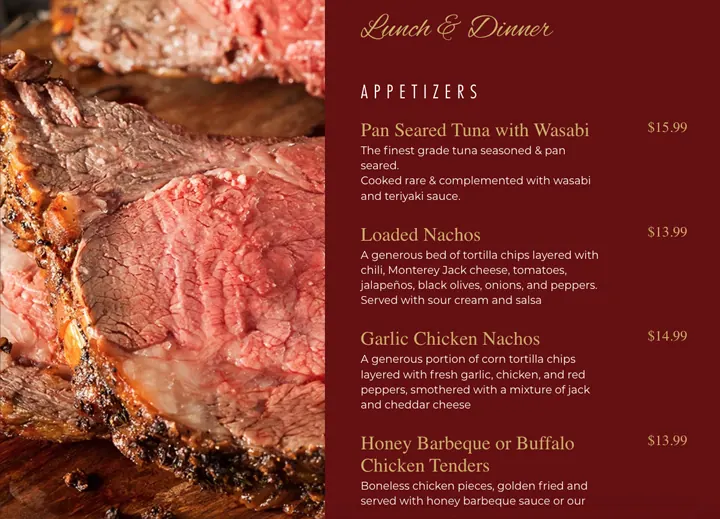 Lunch and dinner menu page