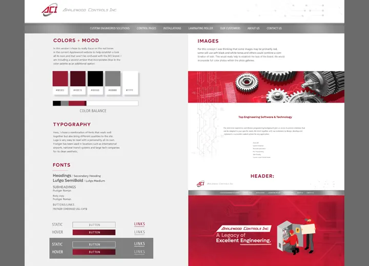 Mood board with colors, type and imagery for the new site