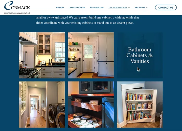 Cabinets and vanities page with a photo gallery