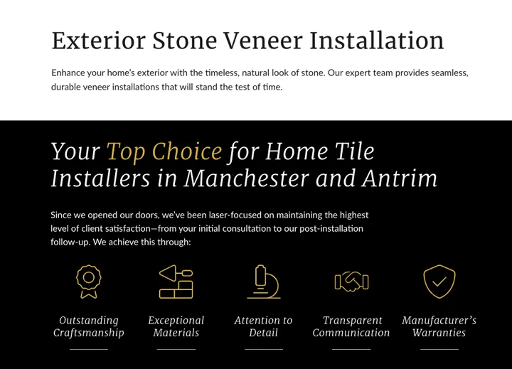 Services page for exterior stone veneer and tile installation