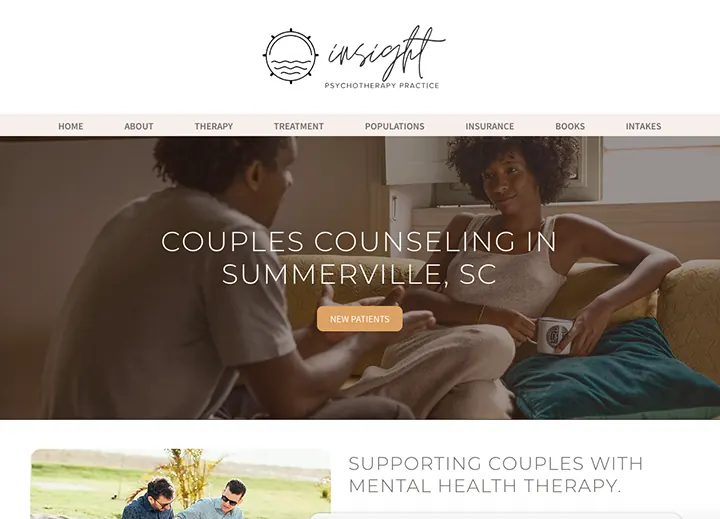 Insight Psychotherapy home page for couples counseling in Summerville, SC