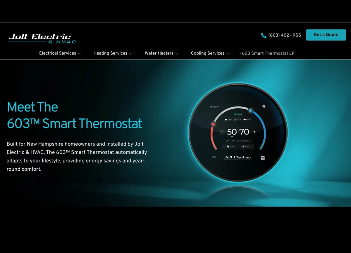 Jolt Electric & HVAC page for the 603 Smart Thermostat