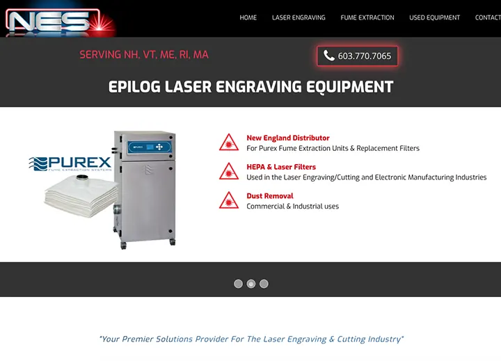 Northeast Engravers Supply home page with Epilog laser engraving equipment