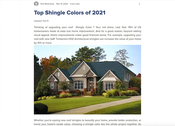 Blog post on the top shingle colors of the year