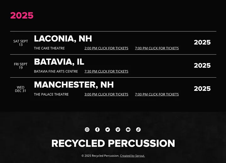 Tour dates with ticket links