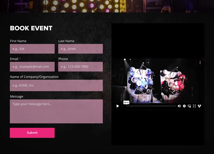 Event booking form