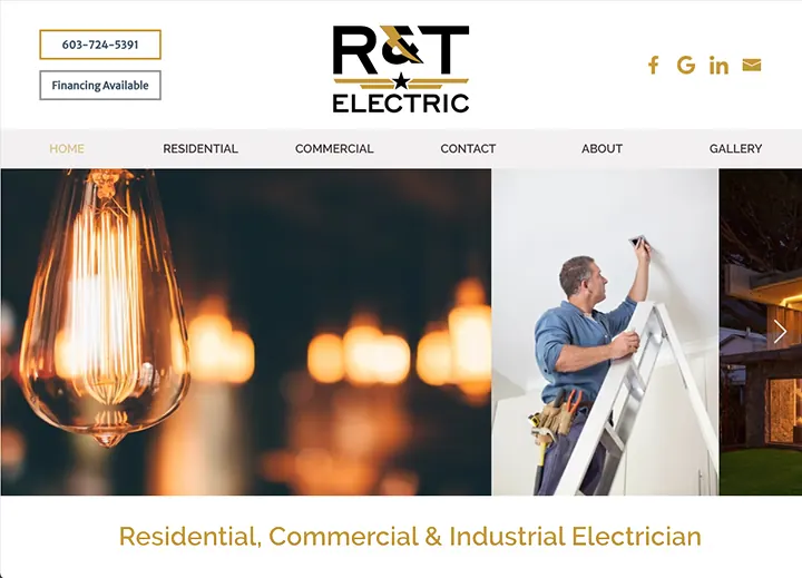 R&T Electric home page: residential, commercial and industrial electrician