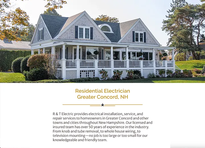 Residential electrician section for Greater Concord, NH
