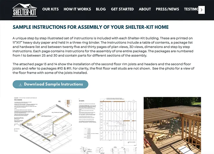 Page with downloadable sample assembly instructions