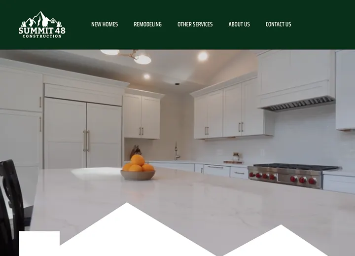 Summit 48 Construction home page with a remodeled kitchen