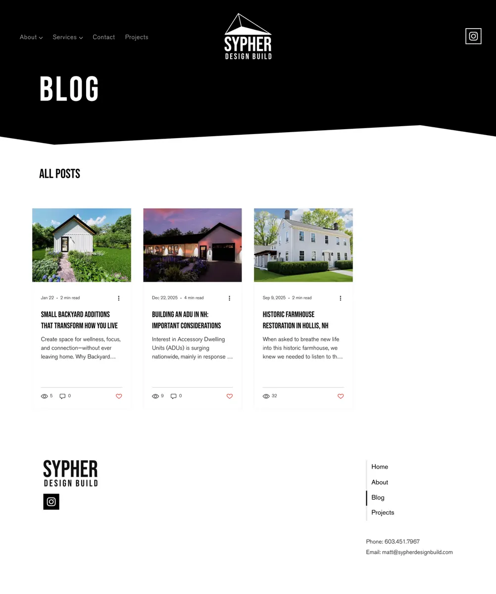 Blog page with recent posts