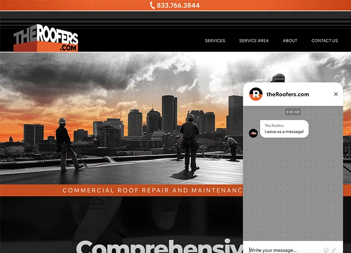 Chat window over the commercial roof repair section