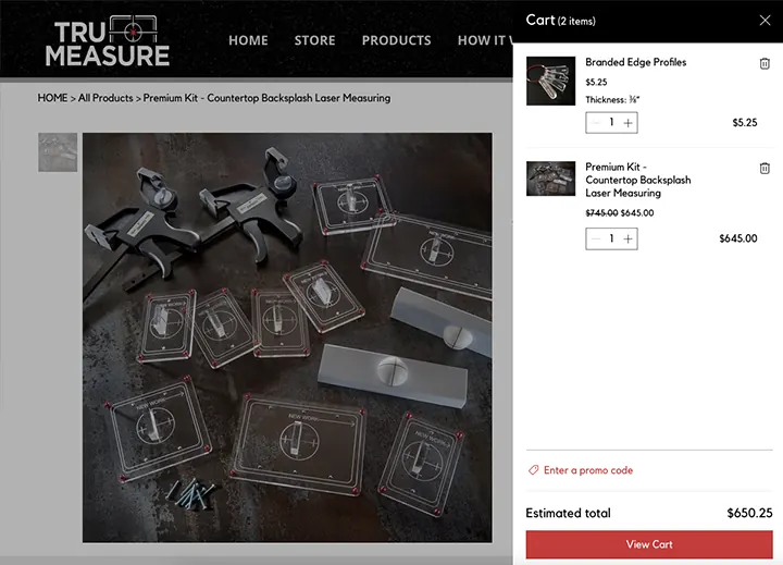 Shopping cart with a laser measuring kit