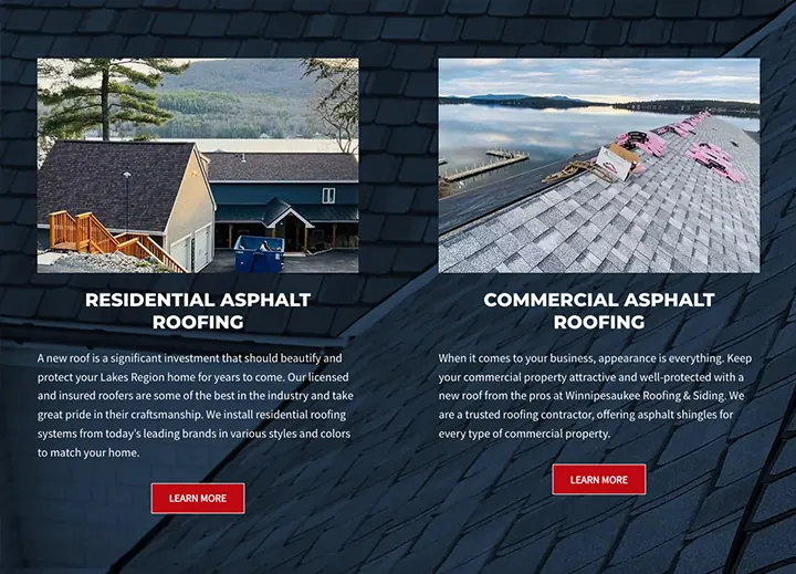 Residential and commercial asphalt roofing sections